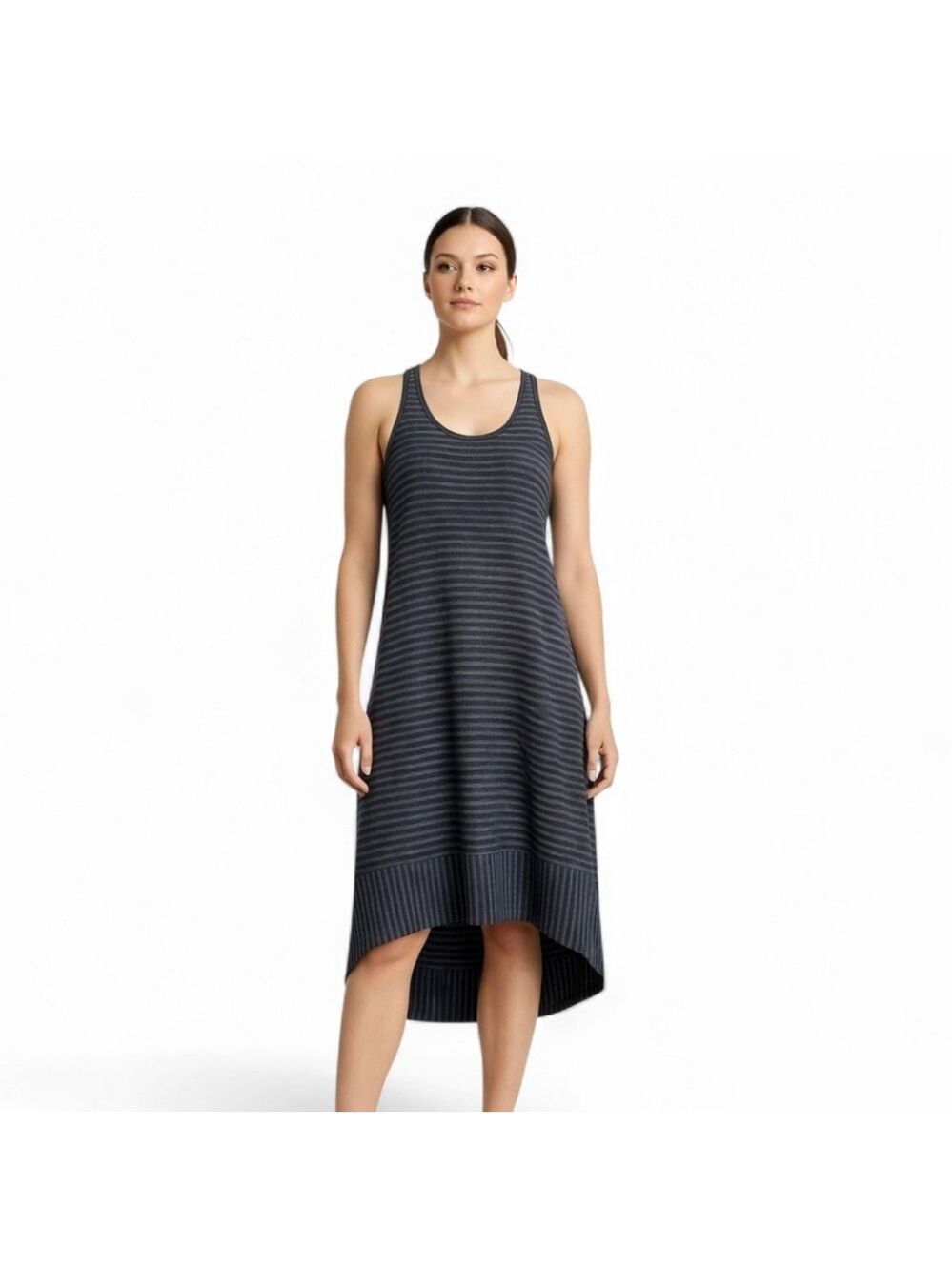 Eileen Fisher Linen Striped Racerback High Low Dress 2P-4P Navy Sage